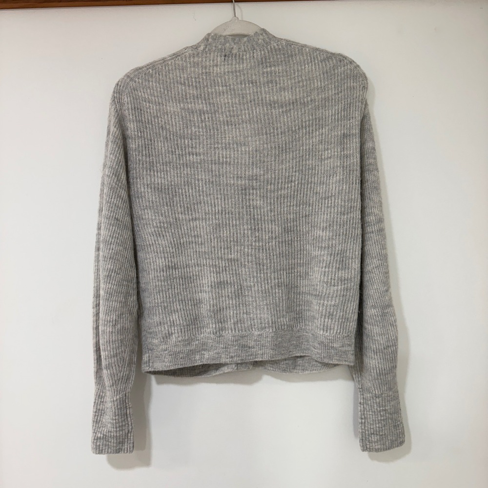 Quince Alpaca Wool V-Neck Cardigan Womens Size M Heather Grey Ribbed Minimalist - Picture 3 of 6